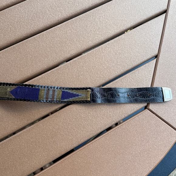 Vintage Black and Blue Beaded Leather Belt Small main image 6
